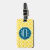 Étiquette À Bagage Motif Quatrefoil jaune Turquoise monogramme person (Devant Vertical)