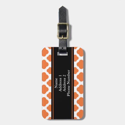 Étiquette À Bagage Motif Quatrefoil orange et blanc (Devant Vertical)