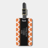 Étiquette À Bagage Motif Quatrefoil orange et blanc monogramme (Devant Vertical)