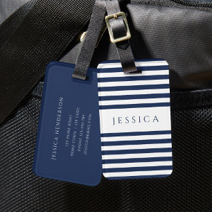 Étiquette À Bagage Motif rayé bleu marine moderne