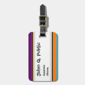 Étiquette À Bagage Motif rayé pourpre orange turquoise de rose d'été (Devant Vertical)
