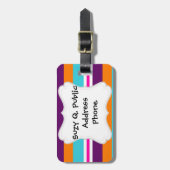 Étiquette À Bagage Motif rayé pourpre orange turquoise de rose d'été (Devant Vertical)