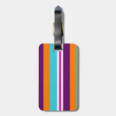 Étiquette À Bagage Motif rayé pourpre orange turquoise de rose d'été (Dos Vertical)