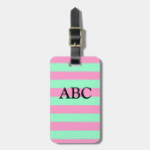 Étiquette À Bagage Motif rayé rose classique et vert menthe (Devant Vertical)