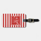 Étiquette À Bagage Motif rayé rouge et blanc - Monogramme (Devant horizontal)
