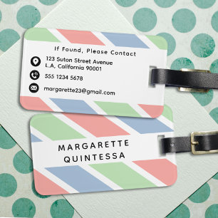 Étiquette À Bagage Motif rayures pastel rouge, bleu et vert élégant