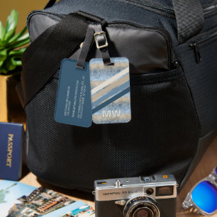 Étiquette À Bagage Motif rayures personnalisé bleu gris taupe marron