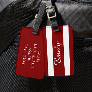 Étiquette À Bagage Motif rayures rouges et blanches modernes Nom