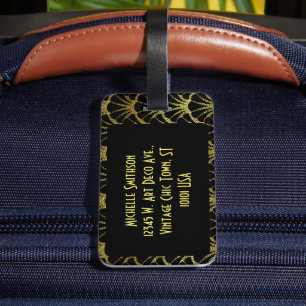 Étiquette À Bagage Motif Retro Art Déco Black / Gold Shell