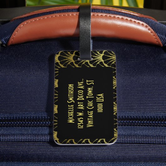 Étiquette À Bagage Motif Retro Art Déco Black / Gold Shell (Verso Insitu 4)