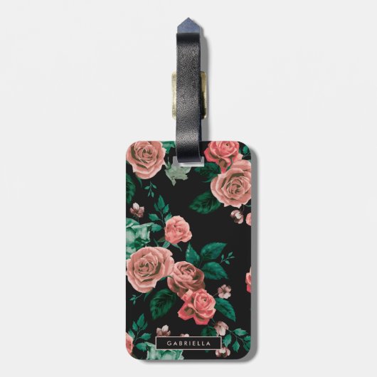 Étiquette À Bagage Motif rose (Dos Vertical)