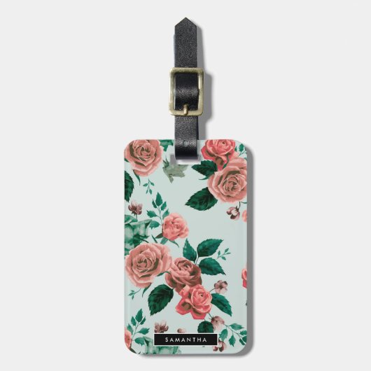 Étiquette À Bagage Motif rose (Devant Vertical)