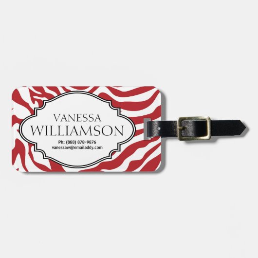 Étiquette À Bagage Motif ROUGE audacieux de rayure de zèbre (Devant horizontal)