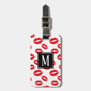 Étiquette À Bagage Motif rouge chic moderne de lèvres de monogramme