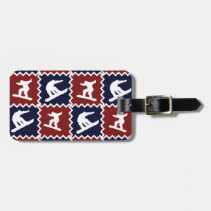 Étiquette À Bagage Motif rouge de carré de bleu de snowboarding frais