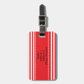Étiquette À Bagage Motif rouge et blanc de monogramme de rayures (Devant Vertical)