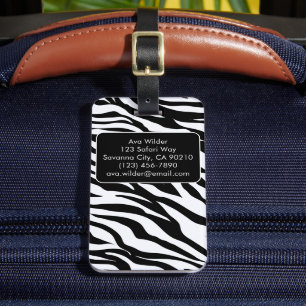 Étiquette À Bagage Motif Safari Zebra noir et blanc