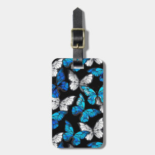 Étiquette À Bagage Motif sans couture sombre avec Morpho papillons bl
