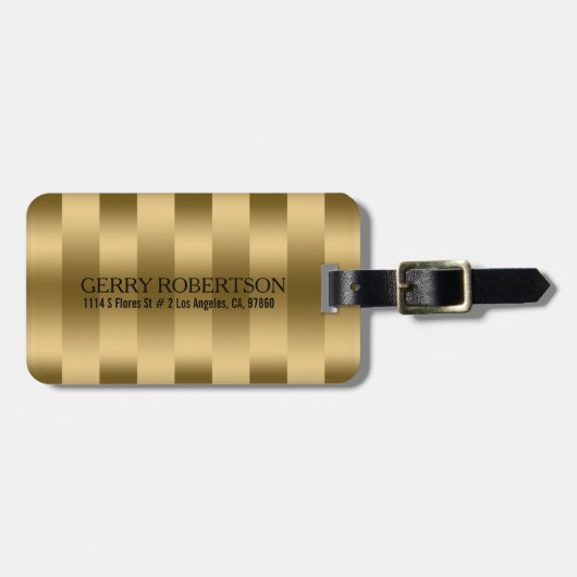 Étiquette À Bagage Motif simple à rayures or brillant (Devant horizontal)