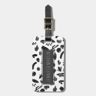 Étiquette À Bagage Motif succulent noir et blanc moderne de cactus
