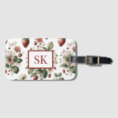 Étiquette À Bagage Motif sucré de fraise et de fleurs Monogramme pers (Devant Horizontal)