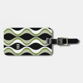 Étiquette À Bagage motif super rétro - monogramme - noir olive (Devant horizontal)