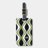 Étiquette À Bagage motif super rétro - monogramme - noir olive (Devant Vertical)