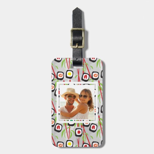 Étiquette À Bagage Motif Sushi Design| Monogramme (Devant Vertical)