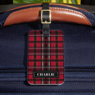 Étiquette À Bagage Motif Tartan à Carreaux Rouges et Noirs Avec Texte