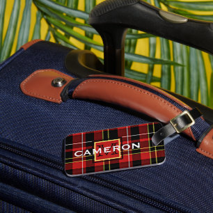 Étiquette À Bagage Motif tartan écossais personnalisé rouge noir jaun