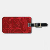 Étiquette À Bagage Motif technologique de carte de circuit rétro roug (Devant horizontal)