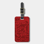 Étiquette À Bagage Motif technologique de carte de circuit rétro roug (Devant Vertical)
