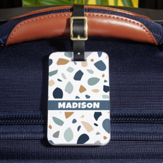 Étiquette À Bagage Motif Terrazzo personnalisé coquillages blanc sarc
