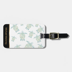 Étiquette À Bagage Motif Tortues Marines Blanc Vert