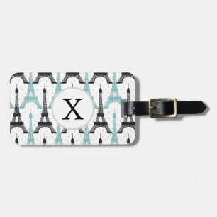 Étiquette À Bagage Motif tour Monogram Aqua Chic Eiffel