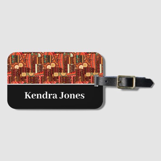 Étiquette À Bagage Motif tribal afrocentrique Kente pour bagages  (Devant Horizontal)