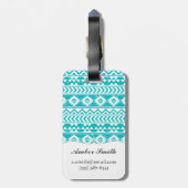 Étiquette À Bagage Motif tribal aztèque grunge turquoise (Dos Vertical)