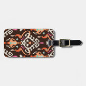 Étiquette À Bagage Motif tribal de girly ikat brun orange moderne (Devant horizontal)