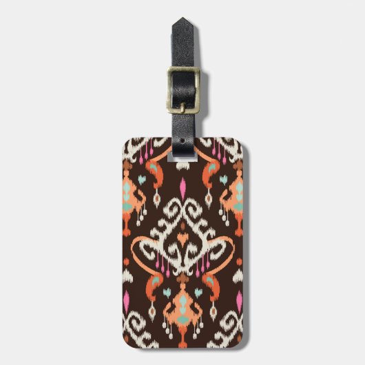 Étiquette À Bagage Motif tribal de girly ikat brun orange moderne (Devant Vertical)