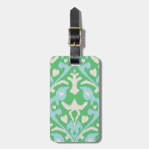 Étiquette À Bagage Motif tribal de ikat bleu vert moderne