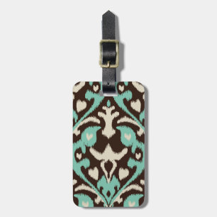 Étiquette À Bagage Motif tribal de ikat brun turquoise moderne