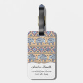 Étiquette À Bagage Motif tribal d'éléphant ethnique bleu (Dos Vertical)