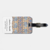 Étiquette À Bagage Motif tribal d'éléphant ethnique bleu (Dos horizontal)