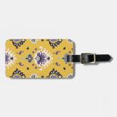 Étiquette À Bagage Motif tribal d'ikat pourpre jaune moderne chic (Devant horizontal)