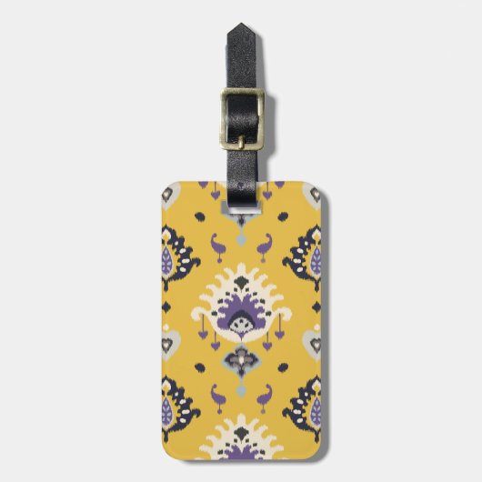 Étiquette À Bagage Motif tribal d'ikat pourpre jaune moderne chic (Devant Vertical)