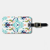 Étiquette À Bagage Motif tribal d'ikat turquoise moderne chic de bleu (Devant horizontal)