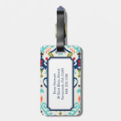 Étiquette À Bagage Motif tribal d'ikat turquoise moderne chic de bleu (Dos Vertical)