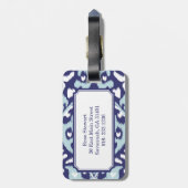 Étiquette À Bagage Motif tribal moderne en bleu et blanc ikat (Dos Vertical)