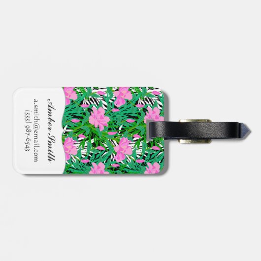 Étiquette À Bagage Motif tropical avec des fleurs de jungle (Dos horizontal)