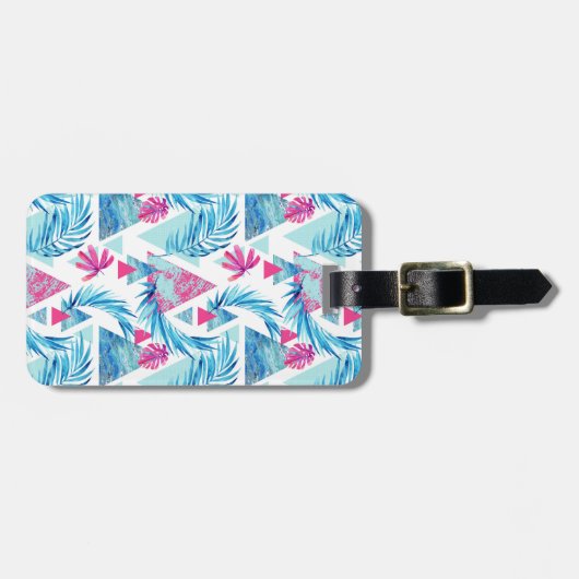 Étiquette À Bagage Motif tropical de feuille d'aquarelle abstraite (Devant horizontal)
